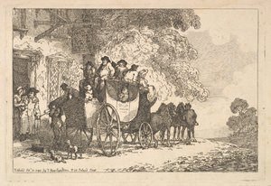 宿場の外にある荷物を満載した駅馬車 作： Thomas Rowlandson