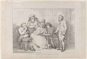 「宙ぶらりんの女性」、あるいは「ユダヤ人の保釈請求が却下される」 作： Thomas Rowlandson