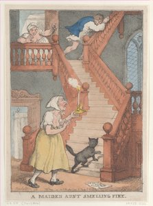 A Maiden Aunt Smelling Fire、[1806 年 5 月 1 日]、5 月 1 日に再発行、...、[1806 年 5 月 1 日]、1812 年 5 月 1 日に再発行。 作： Thomas Rowlandson