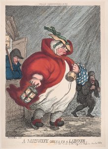 分娩に行く助産師、1811 年 2 月 12 日、1811 年 2 月 12 日。 作： Thomas Rowlandson