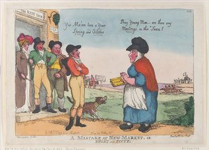 1807 年 10 月 5 日、新しい市場での間違い、またはスポーツと信心深さ。 作： Thomas Rowlandson