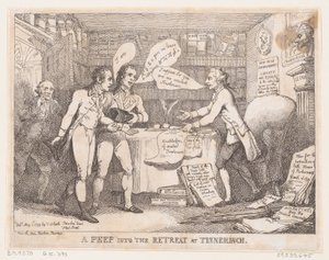 1799 年 5 月 1 日、ティネチャーチ ユナイテッド アイリッシュのリトリートをのぞく。 作： Thomas Rowlandson