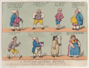 1809 年 8 月 29 日、メンバーの注意を尊重して提出された、一般的な改革の計画。 作： Thomas Rowlandson
