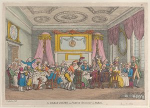 1810 年 5 月 30 日、パリでの定食またはフランスの通常。 作： Thomas Rowlandson