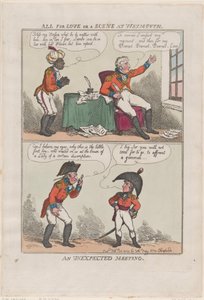 All for Love or A Scene at Weymouth、予期せぬ出会い、1809 年 2 月 26 日、1809 年 2 月 26 日。 作： Thomas Rowlandson