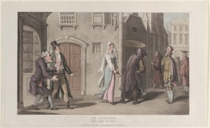 アヴィニョンで、クララの最初の光景、1817 年 12 月 1 日の感傷的な旅のジャーナルから。 作： Thomas Rowlandson