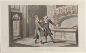 ラウラの墓にて、1817 年から 1821 年の南部諸州における感傷的な旅のジャーナルより。 作： Thomas Rowlandson