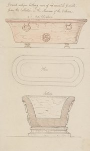 赤い花崗岩製の水浴び用花瓶、バチカン 作： Thomas Rowlandson