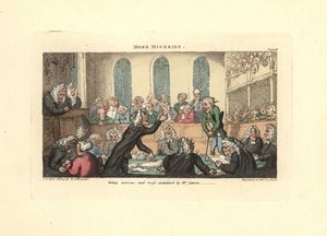ガロー氏に緊張しながら反対尋問を受ける。 作： Thomas Rowlandson