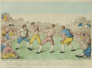 ダッチサムとメドレーによる200ギニーのボクシング試合（カラーエッチング 作： Thomas Rowlandson