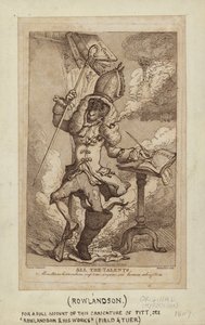 喫煙山羊としてのウィリアム・ピットの風刺画（点描彫刻） 作： Thomas Rowlandson