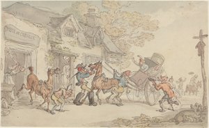 フランスの郵便局での馬の交換 作： Thomas Rowlandson