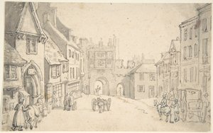 中世の門のある街並み（おそらくヨーク） 作： Thomas Rowlandson