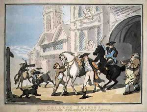 "College Jockies, The Landlord Sweating for his Cattle", pub. by E. Jackson 作： Thomas Rowlandson