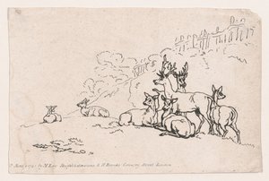 プレート 3 の鹿、人物、風景、牛の輪郭...ルの使用のために...、1790 年 6 月 1 日。 作： Thomas Rowlandson