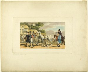 The Tour of Doctor Syntax より、Doctor Syntax がグリズルを販売 作： Thomas Rowlandson