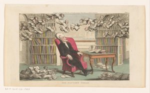 図書館で眠るシンタックス博士 医者の夢 (オブジェクトのタイトル) 作： Thomas Rowlandson