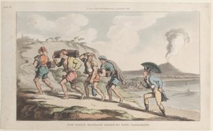 1815 年 6 月 1 日、ナポリとカンパーニャ フェリーチェから、4 人のラッツァローニが押収したドン ルイジの荷物。 作： Thomas Rowlandson