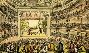 コヴェント・ガーデン・シアターのDr Syntax」。 作： Thomas Rowlandson