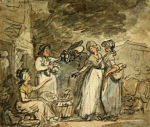 アヒルのために駆け引きするDr.シンタックス（紙にペン＆インクと水彩画） 作： Thomas Rowlandson