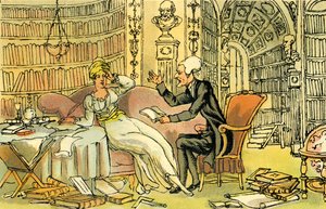青いストッキングの美しさを持つシンタックス博士」。 作： Thomas Rowlandson
