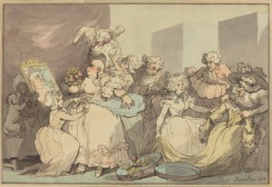 誕生日の着替え、1788 年。 作： Thomas Rowlandson