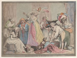 マスカレードのためのドレス、1790年4月1日、1790年4月1日。 作： Thomas Rowlandson