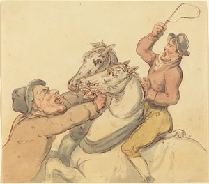 ペアの飼育馬を持つドローバー 作： Thomas Rowlandson