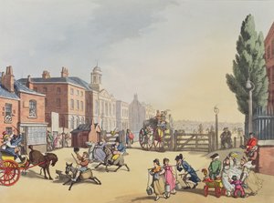 ハインリッヒジョセフシュッツ（1760-1822）によって刻まれた、セントジェームズチャペルを望むトッテナムコートロードターンパイクの入口。 1809 作： Thomas Rowlandson