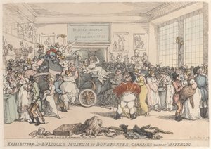 1816 年 1 月 10 日、ウォータールーで撮影されたボナパルトの馬車のブロック博物館での展示。 作： Thomas Rowlandson