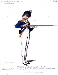 ボランティアの中のファリントン区、「Loyal Volunteers of London and Environs」のプレート55。 作： Thomas Rowlandson