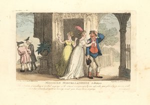 愚者を介して言葉のメッセージを送るファッショナブルな女性 作： Thomas Rowlandson