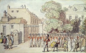 パレードするフランス兵（ペン・水彩・紙 作： Thomas Rowlandson