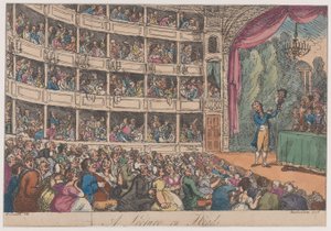 1808 年 4 月、ジョージ・アレクサンダー・スティーブンスによる頭に関する講義からの口絵、1808 年 4 月。 作： Thomas Rowlandson