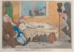 ゴーストまたは 1 つが多すぎるをあきらめる、1813 年。、1813 年。 作： Thomas Rowlandson