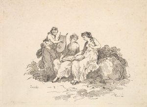 Harmony-Two Nymphs Singing、Another Playing a Lyre、1784-88 作： Thomas Rowlandson