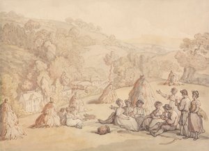 トウモロコシ畑で休む収穫機 作： Thomas Rowlandson