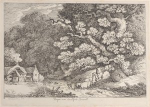 コーンウォールのCamelford近くのHengar（『コーンウォールの風景』より、1812年頃）。 作： Thomas Rowlandson