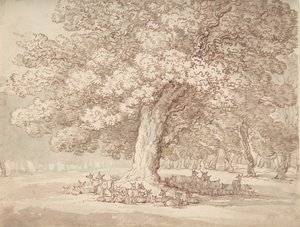 樫の木の下の鹿の群れ、1775～1827年。 作： Thomas Rowlandson