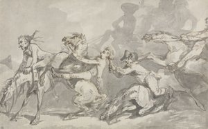 衝突する騎手、c.1785-90（紙に茶色のウォッシュを塗ったペンとインク） 作： Thomas Rowlandson