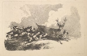 Hounds Hunting a Stag、1784-88。 作： Thomas Rowlandson