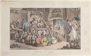スリッパを狩る」『ウェイクフィールドの牧師』より、1817年5月1日。 作： Thomas Rowlandson