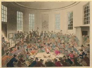 コックの戦いを見ている群衆を描いたイラスト 作： Thomas Rowlandson