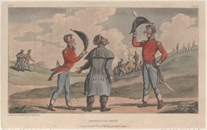 The Military Adventures of Johnny Newcome, 1815.より、大佐に紹介される。 作： Thomas Rowlandson