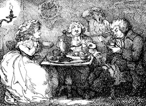 1773年、1786年、エジンバラでお茶を飲んだジェームズボズウェルとその妻、ジョンソン博士 作： Thomas Rowlandson