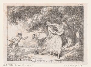 ジョセフ・アンドリューの冒険』（1792年）より、ジョセフは急いでファニーを危険から救い出す。 作： Thomas Rowlandson