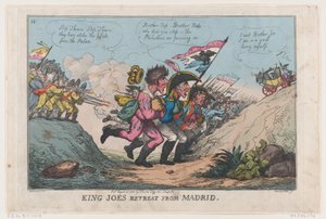 1808 年 8 月 21 日、マドリッドからのキング ジョーの隠れ家、1808 年 8 月 21 日。 作： Thomas Rowlandson