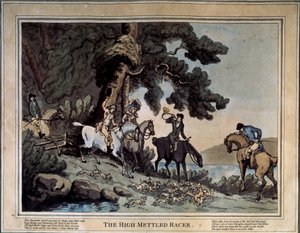 ハイクーリエ（ハイメトルレーサー）の会議。 トーマス・ローランドソン (1756-1827) によるデッサン。 エッチングと水彩 作： Thomas Rowlandson