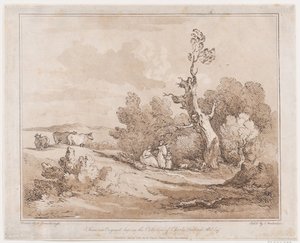 1789年5月21日、1789年5月21日、gnarled木の下に木材を集めている人物がある風景。