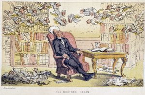Le rêve du docteur - ウィリアム・コム著『ドクター・シンタックス「3つのツアー：絵のような慰めと妻を求めて」』（イラスト）にて。ローランドソン 作： Thomas Rowlandson